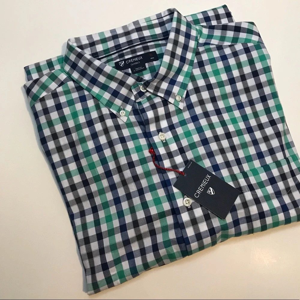 Cremieux Classics Mens XL Green Navy Gingham Check Long Sleeve Button Down Shirt